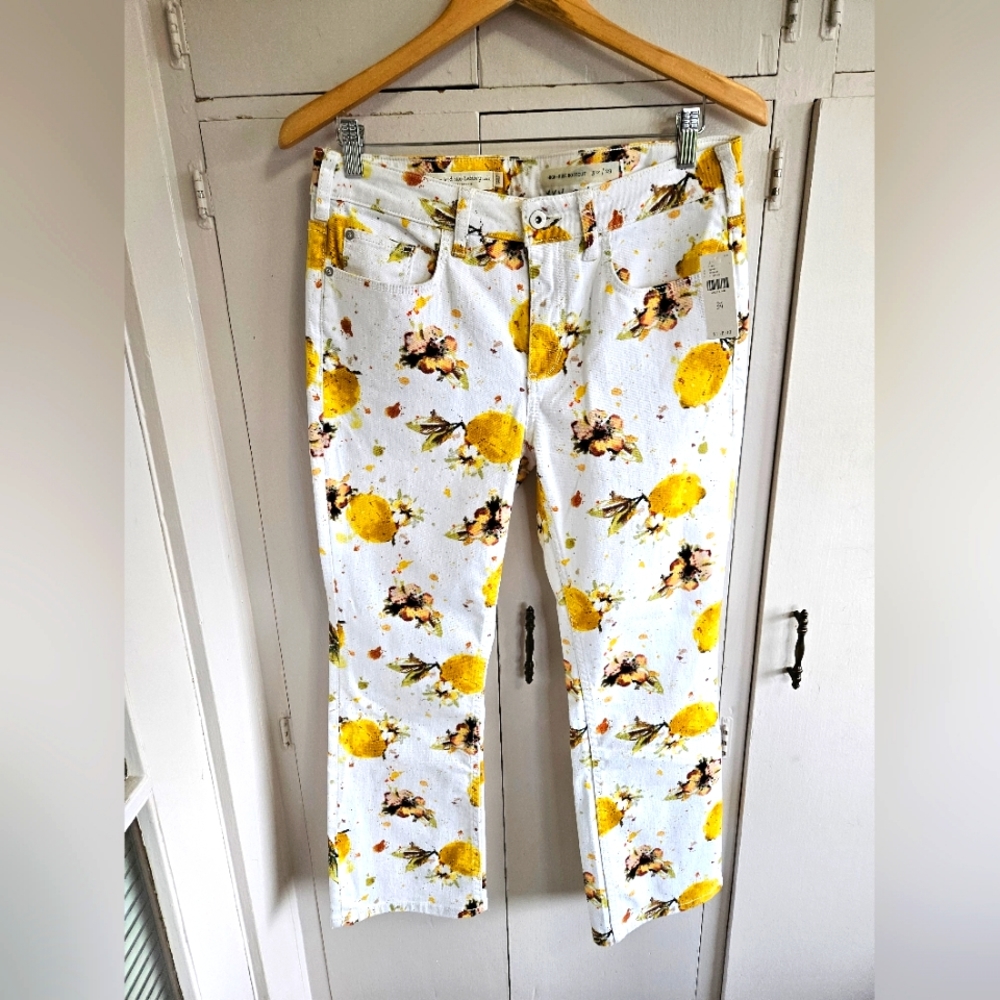 NWT Anthropologie High Rise Bootcut White/yellow jeans Size 29 - Picture 1 of 11
